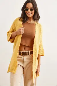 Olalook Women's Yellow Honeycomb Soft Textured Knitwear Cardigan - Image 5