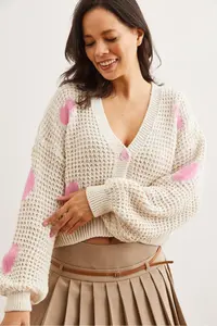 Olalook Women's Stone Heart Patterned Openwork Knitwear Cardigan - Image 3