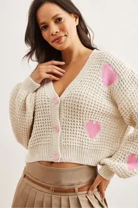 Olalook Women's Stone Heart Patterned Openwork Knitwear Cardigan - Image 4