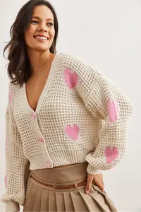 Olalook Women's Stone Heart Patterned Openwork Knitwear Cardigan - Image 5