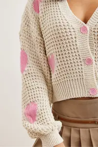 Olalook Women's Stone Heart Patterned Openwork Knitwear Cardigan - Image 6