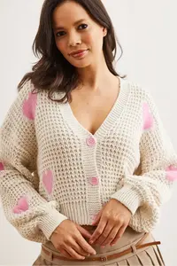 Olalook Women's Stone Heart Patterned Openwork Knitwear Cardigan - Image 7