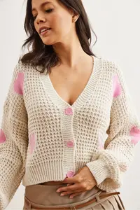 Olalook Women's Stone Heart Patterned Openwork Knitwear Cardigan - Image 8