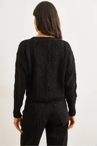 Olalook Women's Black 2 Button Openwork Knitwear Cardigan - Image 6