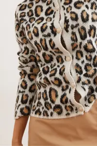 Olalook Women's White Metal Buttoned Shawl Leopard Knitwear Cardigan - Image 4