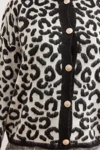 Olalook Women's Black Rose Gold Buttoned Leopard Cardigan - Image 5