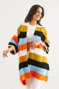 Olalook Women's Mustard Colored Thick Striped Knitwear Cardigan - Image 2