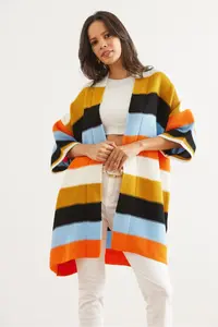 Olalook Women's Mustard Colored Thick Striped Knitwear Cardigan - Image 4