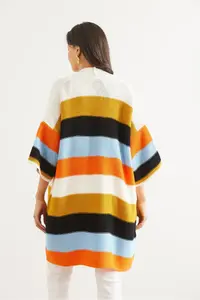 Olalook Women's Mustard Colored Thick Striped Knitwear Cardigan - Image 5