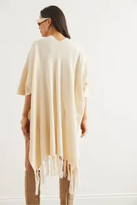 Olalook Women Ecru Tasseled Poncho Cardigan - Image 6