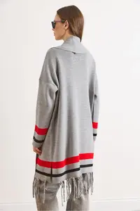 Olalook Women Gray Tasseled Poncho Cardigan - Image 6