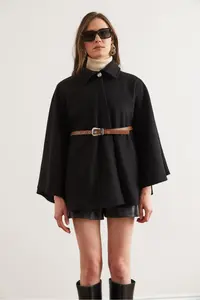 Olalook Women Black Arched Bowl Poncho Cardigan - Image 2
