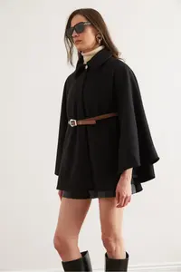 Olalook Women Black Arched Bowl Poncho Cardigan - Image 3