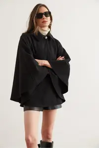 Olalook Women Black Arched Bowl Poncho Cardigan - Image 4
