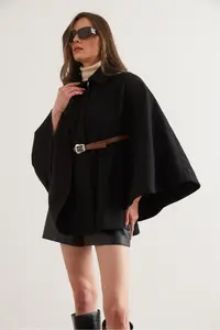 Olalook Women Black Arched Bowl Poncho Cardigan - Image 5