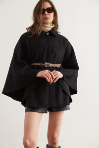 Olalook Women Black Arched Bowl Poncho Cardigan - Image 6