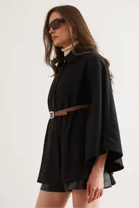 Olalook Women Black Arched Bowl Poncho Cardigan - Image 7