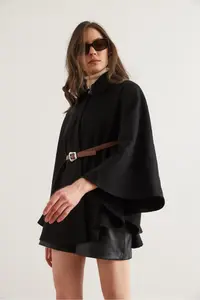 Olalook Women Black Arched Bowl Poncho Cardigan - Image 8
