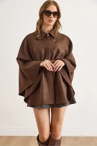 Olalook Women's Brown Belted Stash Poncho Cardigan - Image 3