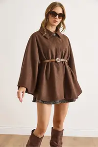 Olalook Women's Brown Belted Stash Poncho Cardigan - Image 4