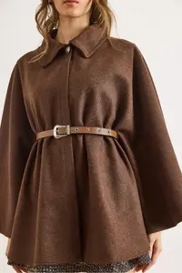 Olalook Women's Brown Belted Stash Poncho Cardigan - Image 5