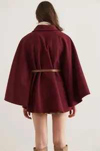 Olalook Women Burgundy Arched Bowl Poncho Cardigan - Image 4