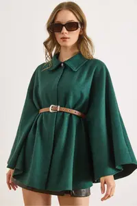 Olalook Women's Emerald Green Belted Stash Poncho Cardigan