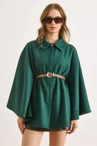 Olalook Women's Emerald Green Belted Stash Poncho Cardigan - Image 2
