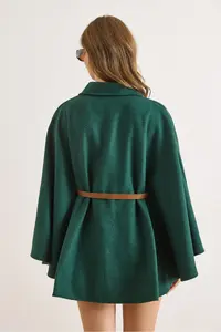 Olalook Women's Emerald Green Belted Stash Poncho Cardigan - Image 3