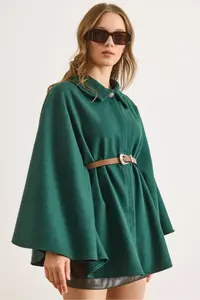 Olalook Women's Emerald Green Belted Stash Poncho Cardigan - Image 5