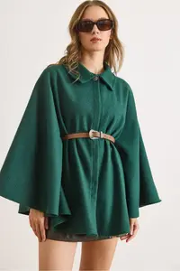 Olalook Women's Emerald Green Belted Stash Poncho Cardigan - Image 6