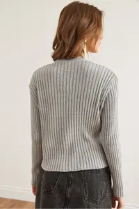 Olalook Women's Gray Top Cardigan Bustier Cotton Content Suit - Image 8