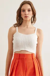 Olalook Women's White Top Cardigan Bustier Cotton Content Suit - Image 2