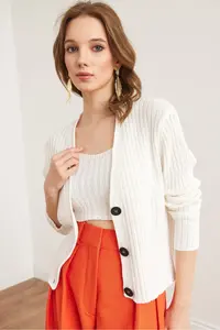 Olalook Women's White Top Cardigan Bustier Cotton Content Suit - Image 4