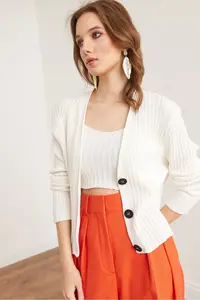 Olalook Women's White Top Cardigan Bustier Cotton Content Suit - Image 5