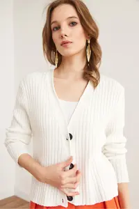Olalook Women's White Top Cardigan Bustier Cotton Content Suit - Image 8