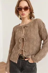 Olalook Women's Mink Lace Detailed Openwork Cotton Cardigan