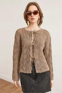 Olalook Women's Mink Lace Detailed Openwork Cotton Cardigan - Image 2