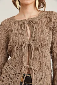 Olalook Women's Mink Lace Detailed Openwork Cotton Cardigan - Image 4