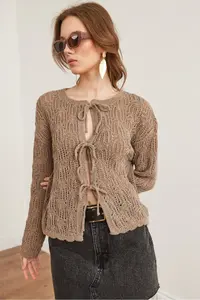 Olalook Women's Mink Lace Detailed Openwork Cotton Cardigan - Image 5