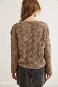 Olalook Women's Mink Lace Detailed Openwork Cotton Cardigan - Image 6