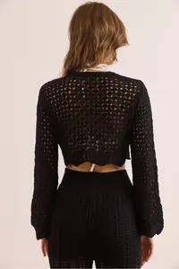 Olalook Women's Black Spanish Lace Front Sleeve Openwork Cardigan - Image 6