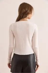 Olalook Women's White Button Detailed Soft Textured Knitwear Cardigan - Image 6