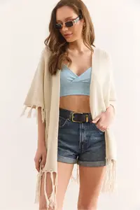 Olalook Women's Stone Tasseled Openwork Seasonal Cardigan