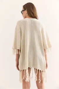 Olalook Women's Stone Tasseled Openwork Seasonal Cardigan - Image 3