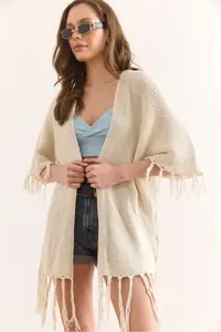 Olalook Women's Stone Tasseled Openwork Seasonal Cardigan - Image 5