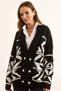Olalook Women's Black Double Buttoned Oversize Knitwear Cardigan - Image 2