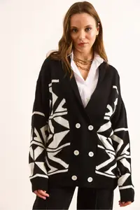 Olalook Women's Black Double Buttoned Oversize Knitwear Cardigan - Image 6