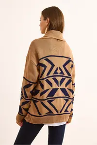 Olalook Women's Camel Double Buttoned Oversize Knitwear Cardigan - Image 2
