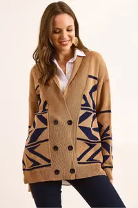 Olalook Women's Camel Double Buttoned Oversize Knitwear Cardigan - Image 5